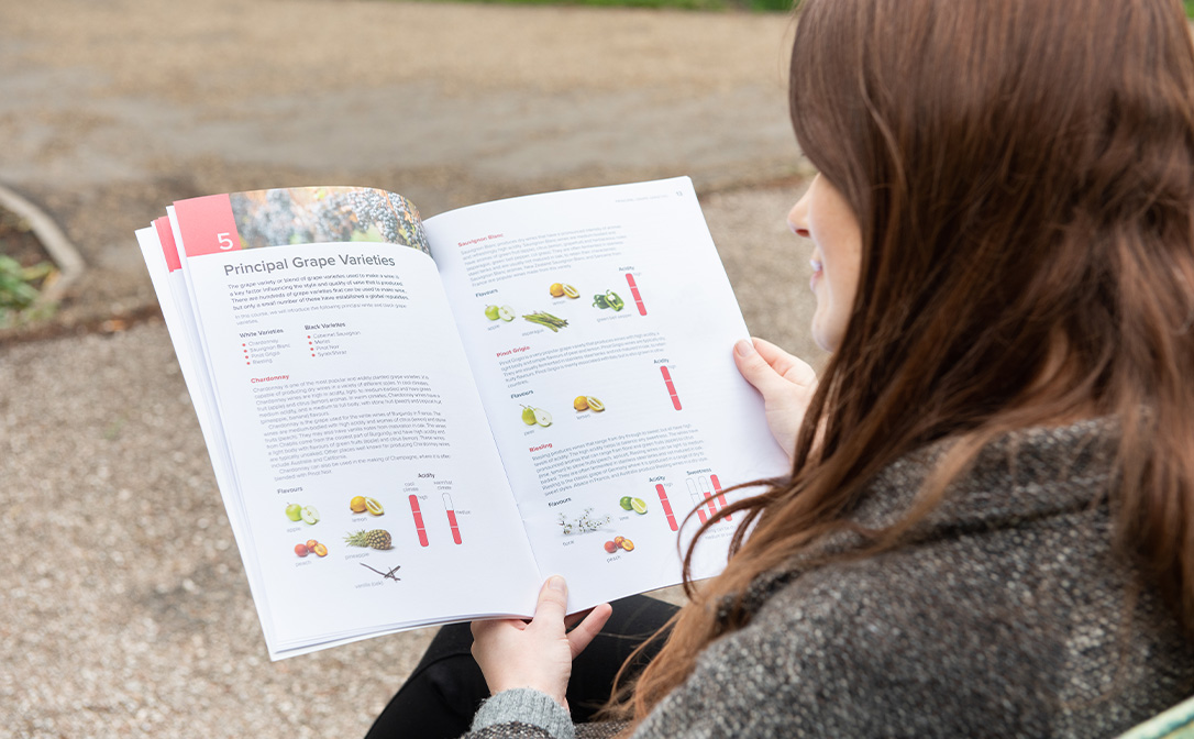 Woman reading the Level 1 Award in Wines textbook