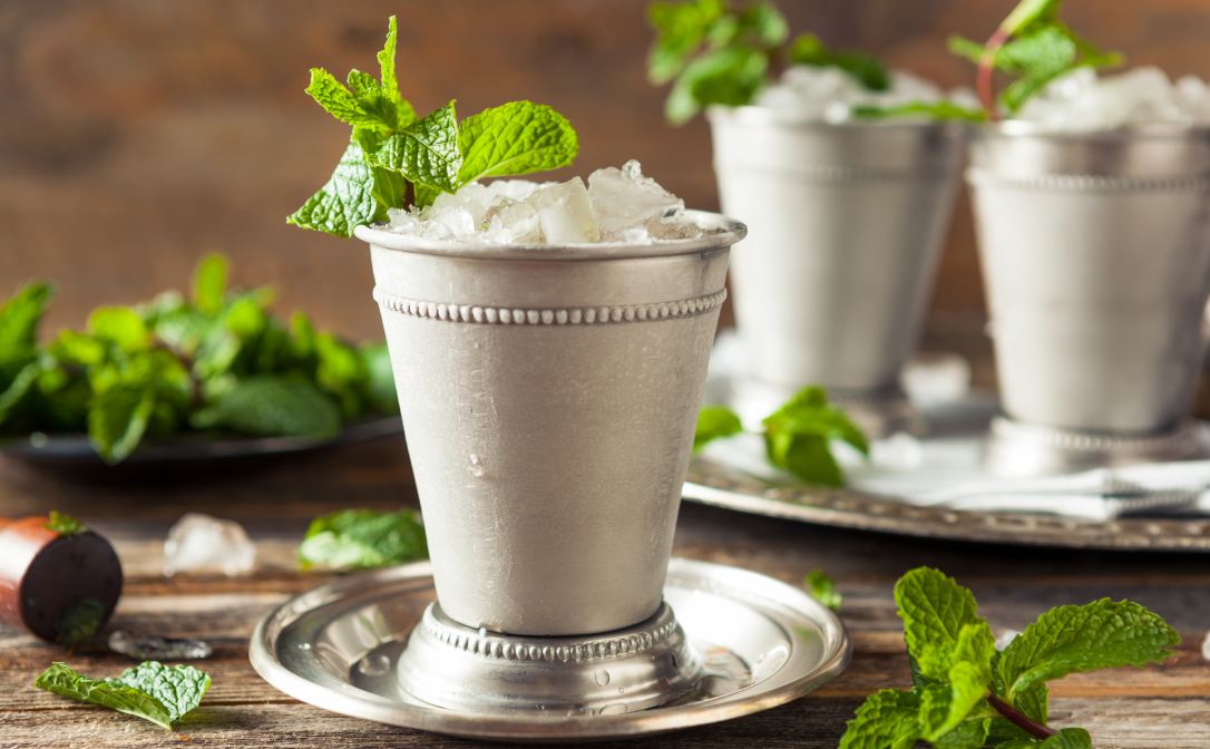 Mint julep in a stainless steel cup